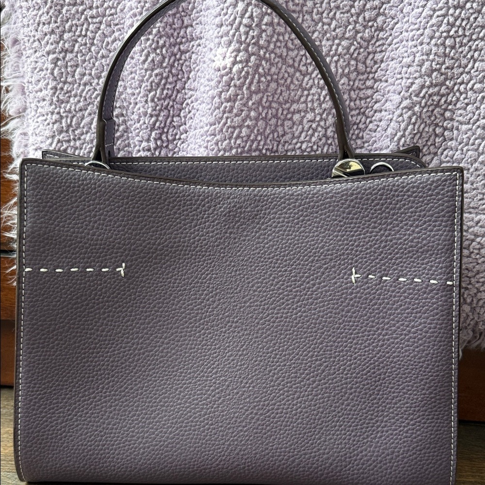 Structured Purple Handbag - Contrast Stitching - … - image 1